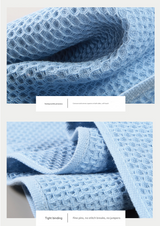 Blue Premium 3-Piece Waffle Weave Cotton Towel Set - Lightweight, Quick-Dry & Absorbent - Bath, Hand, Face Cloth - Close-Up Angle