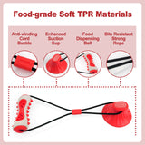Red Interactive Dog Suction Cup Tug Toy - Durable TPR Chew & Treat Dispenser for Teeth Cleaning & Solo Play - Top-Down View