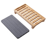 Light Grey Natural Diatomaceous Earth Absorbent Drying Tray with Bamboo Base - Quick-Dry Stone Mat for Kitchen & Bathroom Sink - Rear View