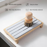 White Natural Diatomaceous Earth Absorbent Drying Tray with Bamboo Base - Quick-Dry Stone Mat for Kitchen & Bathroom Sink - Front View