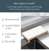 White Natural Diatomaceous Earth Absorbent Drying Tray with Bamboo Base - Quick-Dry Stone Mat for Kitchen & Bathroom Sink - 45-Degree Angle