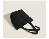 Black Chic Lightweight Canvas Blend Tote Bag - Stylish Large Capacity Shoulder Bag for Women, Perfect for Commute & Daily Use - Side View