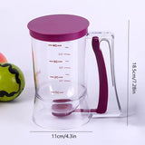Purple Precision Batter Dispenser with Measurement Marks - 900ml Easy Pour for Pancakes, Cupcakes & Waffles - Front View