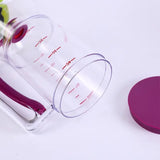 Purple Precision Batter Dispenser with Measurement Marks - 900ml Easy Pour for Pancakes, Cupcakes & Waffles - Close-Up Angle