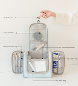 Light Blue Large Capacity Hanging Travel Toiletry Bag - Portable Waterproof Organizer for Cosmetics, Makeup & Toiletries with Multiple Compartments - Top-Down View