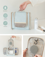 Dark Blue Large Capacity Hanging Travel Toiletry Bag - Portable Waterproof Organizer for Cosmetics, Makeup & Toiletries with Multiple Compartments - Side View