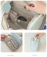 Dark Blue Large Capacity Hanging Travel Toiletry Bag - Portable Waterproof Organizer for Cosmetics, Makeup & Toiletries with Multiple Compartments - 45-Degree Angle