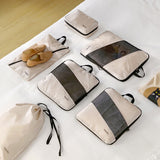 Black Premium 6-Piece Compression Packing Cubes Set - Lightweight Polyester Travel Organizers for Luggage, Includes Shoe Bag & Toiletry Pouch - Front View