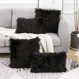 Black Luxurious Long Faux Fur Cushion Covers - Set of 2, 45x45cm Soft Plush Decorative Pillowcases for Sofa & Bed - Front View