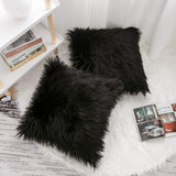 Black Luxurious Long Faux Fur Cushion Covers - Set of 2, 45x45cm Soft Plush Decorative Pillowcases for Sofa & Bed - Side View