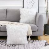 White Luxurious Long Faux Fur Cushion Covers - Set of 2, 45x45cm Soft Plush Decorative Pillowcases for Sofa & Bed - Side View