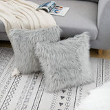 Grey Luxurious Long Faux Fur Cushion Covers - Set of 2, 45x45cm Soft Plush Decorative Pillowcases for Sofa & Bed - Side View