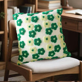 Green and Yellow Charming 3D Floral Plush Cushion Covers - Set of 4, 45x45cm Soft Faux Lambswool Pillowcases for Sofa & Bed Decor