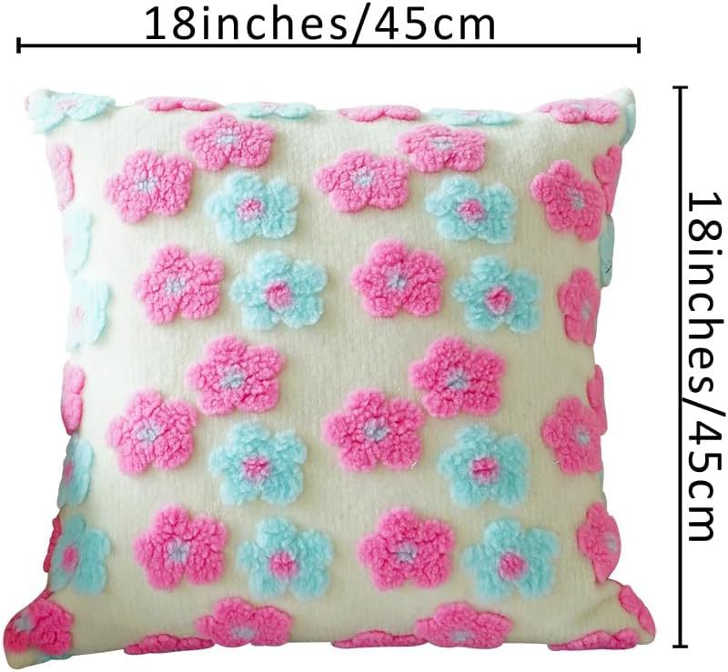 Green and Yellow Charming 3D Floral Plush Cushion Covers - Set of 4, 45x45cm Soft Faux Lambswool Pillowcases for Sofa & Bed Decor