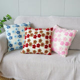 Pink Charming 3D Floral Plush Cushion Covers - Set of 4, 45x45cm Soft Faux Lambswool Pillowcases for Sofa & Bed Decor - Front View