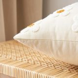 Beige and Khaki Charming 3D Daisy Embroidered Canvas Cushion Covers - Set of 2, 45x45cm Soft Textured Decorative Pillowcases - Front View