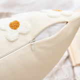 Beige and Khaki Charming 3D Daisy Embroidered Canvas Cushion Covers - Set of 2, 45x45cm Soft Textured Decorative Pillowcases - Side View