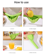 3 Pcs Yellow Easy-Squeeze Manual Citrus Juicer - Durable Lemon & Orange Squeezer with Pour Spout, Food-Grade PP - Close-Up Angle