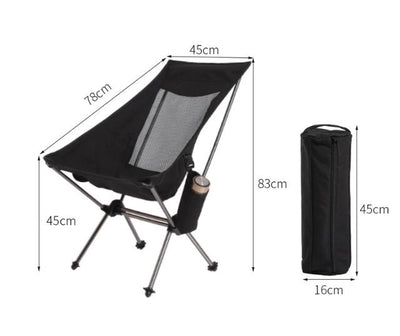 Black Lightweight Portable Folding Camping Chair - High-Back Aluminum Alloy Moon Chair with Oxford Fabric, Side Pocket & Carry Bag for Outdoor, Beach,