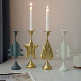 White Elegant Star Metal Candlestick Holder - Decorative Taper Candle Stand for Home, Tabletop & Special Occasions - Front View