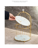 Gold and Black Elegant 2-Tier Gold Birdcage Cosmetic Organizer - Wrought Iron Countertop Storage Rack for Skincare, Makeup & Jewelry - Side View