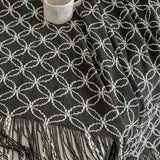 Dark Green Cozy Geometric Knitted Throw Blanket with Tassels - Soft Acrylic Decorative Sofa & Bed Cover, 130x180cm - 45-Degree Angle