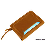 Khaki Vintage Handmade Crazy Horse Leather Wallet - Compact Card Holder & Zippered Coin Purse with Snap Closure - 45-Degree Angle