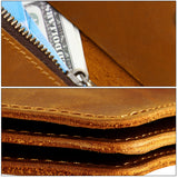 Green Vintage Handmade Crazy Horse Leather Wallet - Compact Card Holder & Zippered Coin Purse with Snap Closure - Low Angle