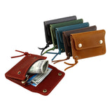 Blue Vintage Handmade Crazy Horse Leather Wallet - Compact Card Holder & Zippered Coin Purse with Snap Closure - Front View