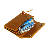 Blue Vintage Handmade Crazy Horse Leather Wallet - Compact Card Holder & Zippered Coin Purse with Snap Closure - Rear View
