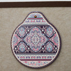 White-pink Set of 4 Embossed Ceramic Paddle Mats - Assorted Bohemian Pattern Heat Resistant Pads