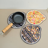 White-pink Set of 4 Embossed Ceramic Paddle Mats - Assorted Bohemian Pattern Heat Resistant Pads - Front View