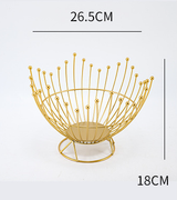 Pedestal Base Gold Modern Metal Wire Fruit Basket Bowl - Countertop Storage for Fruit & Snacks - Front View