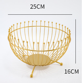 Small Feet Gold Modern Metal Wire Fruit Basket Bowl - Countertop Storage for Fruit & Snacks - Front View