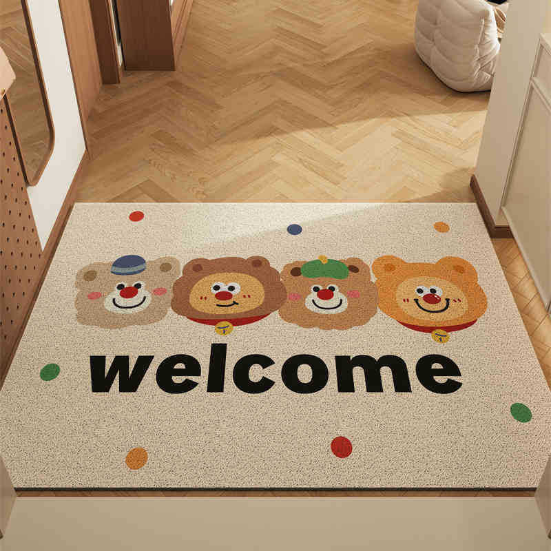 Healing Bear Set of 2 Cartoon PVC Coil Entrance Mats - Non-Slip Dirt Trapping Door Mats (50x80cm)