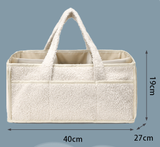 White Large Plush Nappy Caddy Organizer - Portable Diaper Storage Bin & Nursery Tote Bag - Side View