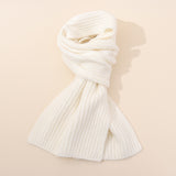 White Soft Ribbed Knit Winter Scarf - Cozy Warm Wool Blend Neck Wrap (160x25cm)