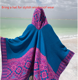 Diamond Blue Soft Faux Cashmere Poncho Cape - Oversized Winter Shawl Wrap (130x150cm) - Side View