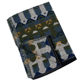 Blue Extra Large Ethnic Print Faux Lambswool Shawl - Cozy Winter Wrap Scarf (70x210cm)