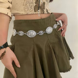 Large & Small Piece Waist Chain-Silver Set of 4 Bohemian Ethnic Style Metal Waist Chains - Versatile Fashion Belts for Dresses & Shirts - Side View