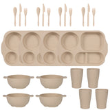 Beige Durable Eco-Friendly Wheat Straw Dinnerware Set - 24 Pieces with Plates, Bowls, Cups & Cutlery