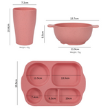 Yellow Durable Eco-Friendly Wheat Straw Dinnerware Set - 24 Pieces with Plates, Bowls, Cups & Cutlery - Side View