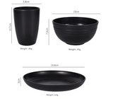 Stylish Black Wheat Straw Dinnerware Set - 24 Pieces Including Plates, Bowls & Cups - Front View
