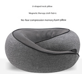 Black Ergonomic Memory Foam Travel Neck Pillow - U-Shaped Support for Naps & Journeys - Front View