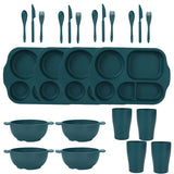 Dark Green Durable Eco-Friendly Wheat Straw Dinnerware Set - 24 Pieces with Plates, Bowls, Cups & Cutlery