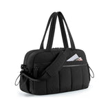 Black Large Capacity Quilted Travel Tote Bag - Waterproof Gym Duffel with Wet Pocket (42x19x30cm)