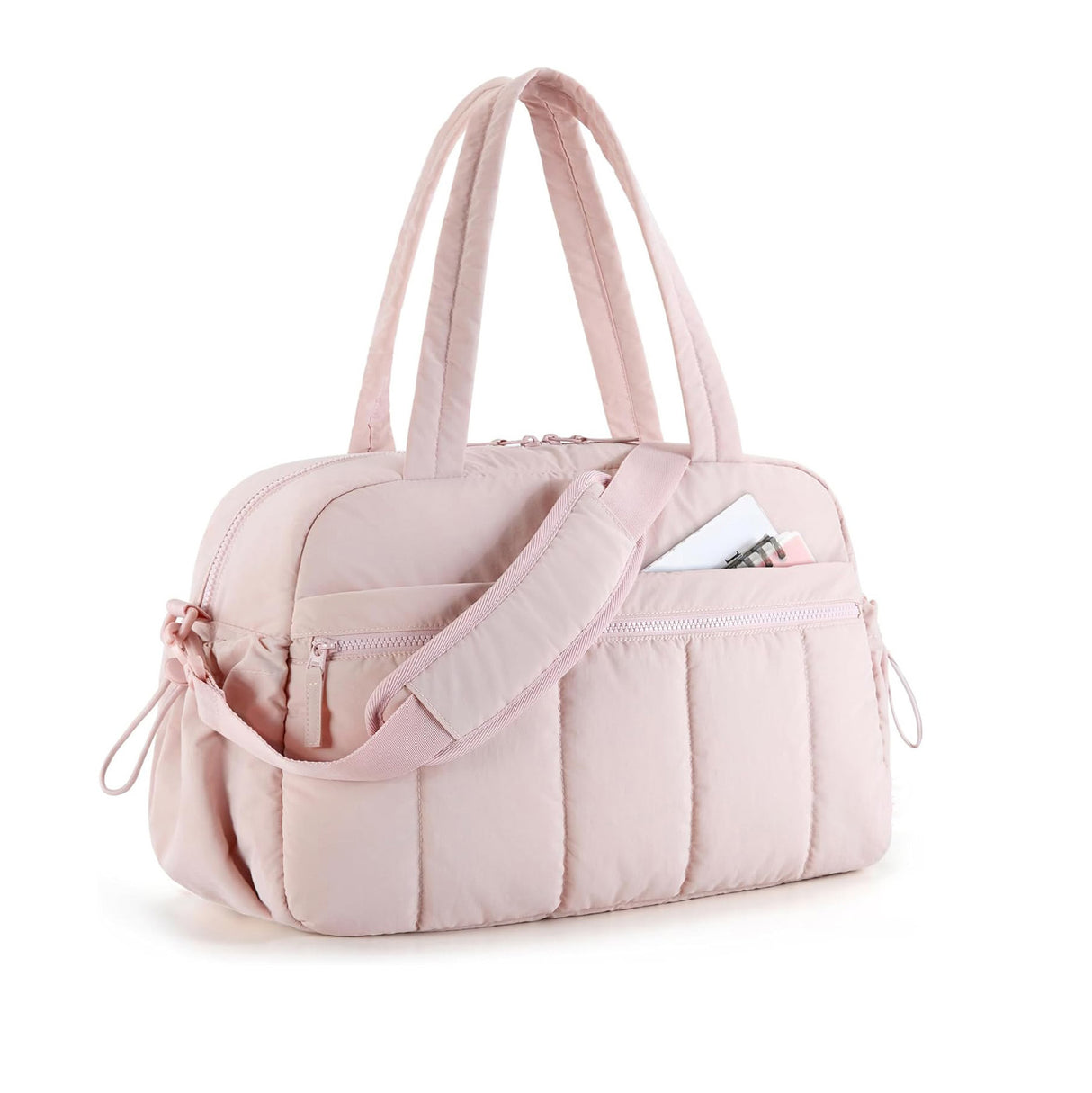 Pink Large Capacity Quilted Travel Tote Bag - Waterproof Gym Duffel with Wet Pocket (42x19x30cm)