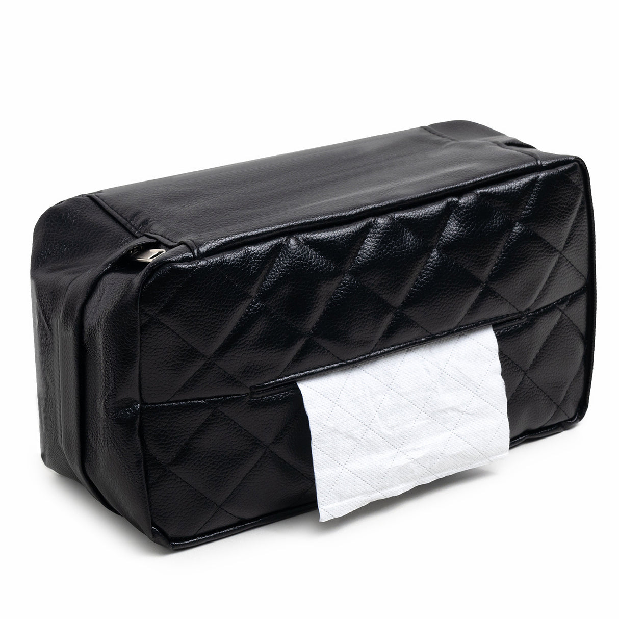 Black Universal Leather Car Tissue Box Holder - Visor, Armrest & Seat Back Mount