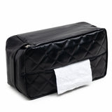 Black Universal Leather Car Tissue Box Holder - Visor, Armrest & Seat Back Mount