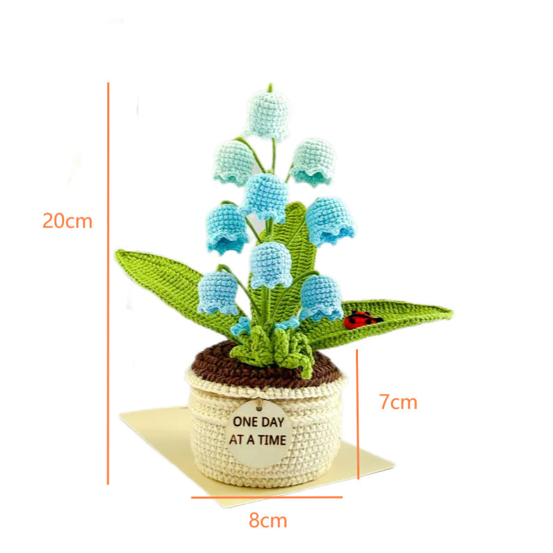 White Handmade Crochet Lily of the Valley Potted Plant - Gradient Blue Flower Decor Gift